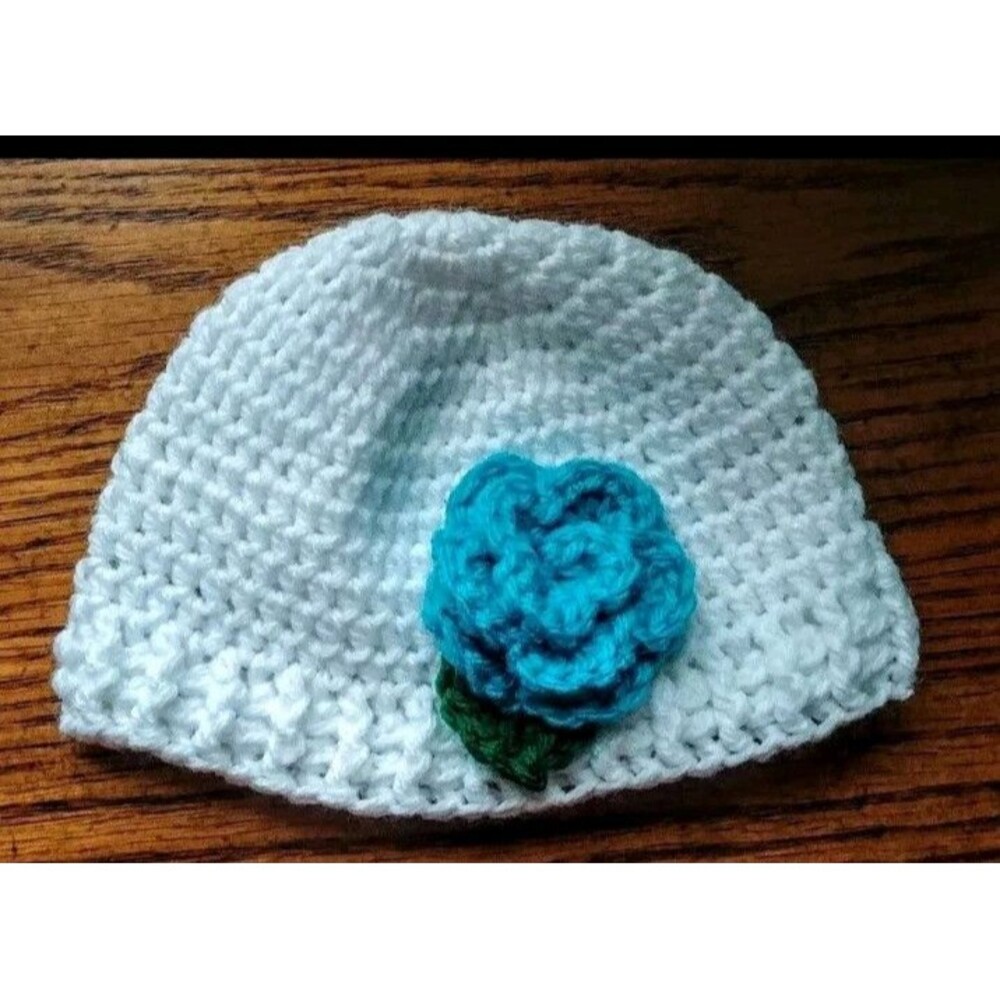 Hat 6 To 12 Months new Girls Leia Allen Handmade crochet warm Flower Beanie